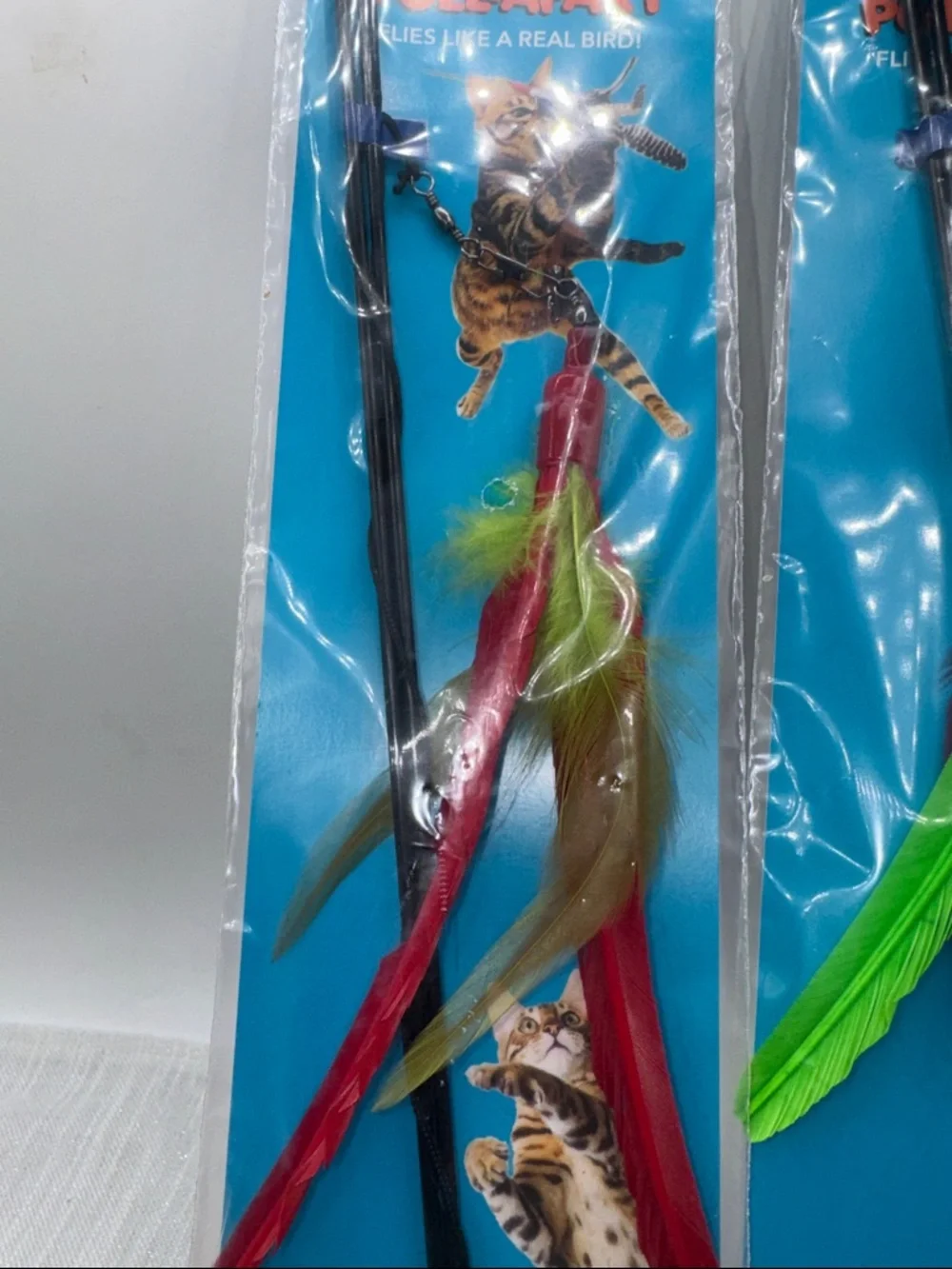 GO CAT DA BIRD FEATHER WAND ROD INTERACTIVE TEASER TOYS 36” 2 1 green 1 red NIP